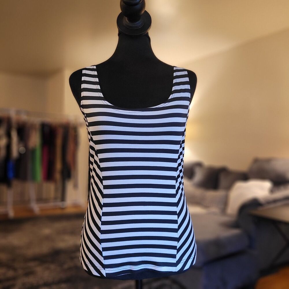 Joyce Leslie Y2k white and black striped tank top with criss-cross back Medium